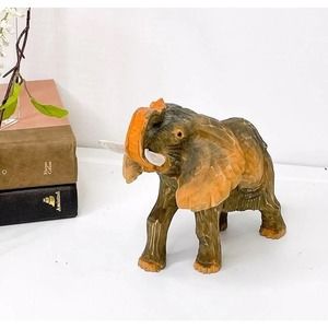 Vintage elephant trunk up hand carved wood
